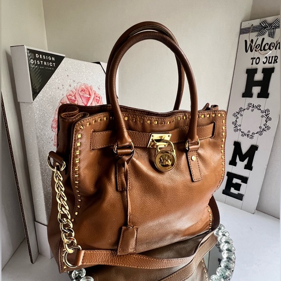 Michael Michael Kors Hamilton classic cognac Pebble Leather satchel Shoulder - Picture 6 of 14